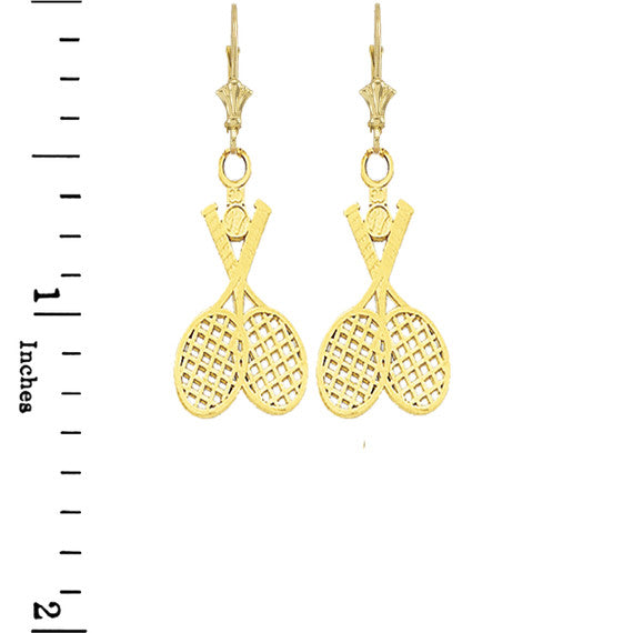 Tennis Racquet & Ball Leverback Earrings(Available in Yellow/Rose/White Gold)