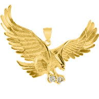 Yellow Gold Cubic Zirconia Eagle Ruby Birthstone Pendant (2.5