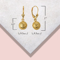 14K Yellow Gold Golf Ball Sports Leverback Earrings
