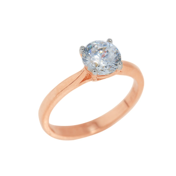 Solid Gold CZ Round Cut Engagement Ring (Available in Yellow/Rose/White Gold)