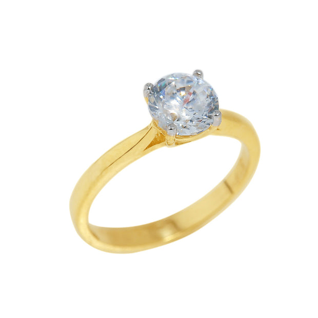 Solid Gold CZ Round Cut Engagement Ring (Available in Yellow/Rose/White Gold)