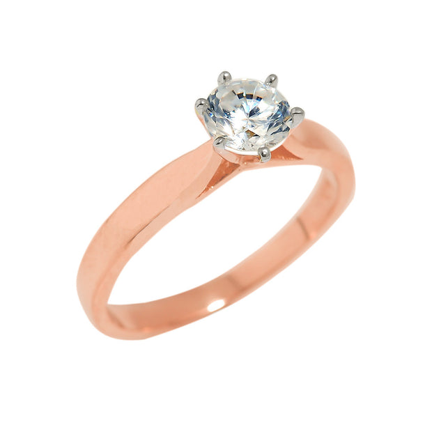 Solid Gold Cubic Zirconia Engagement Ring (Available In Yellow/Rose/White Gold)