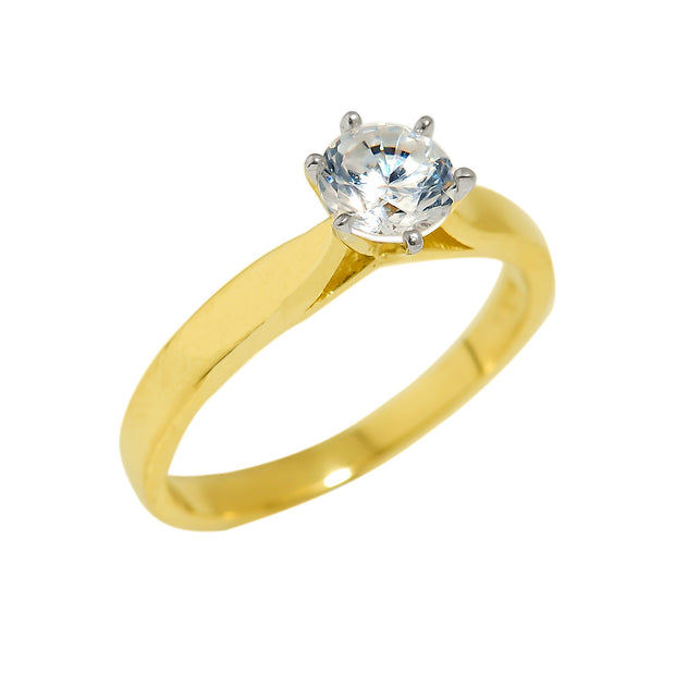 Solid Gold Cubic Zirconia Engagement Ring (Available In Yellow/Rose/White Gold)