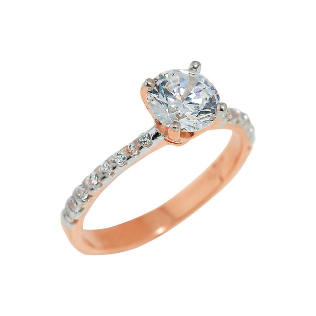 Solid Gold Ladies CZ Engagement Ring(Available in Yellow/Rose/White Gold)