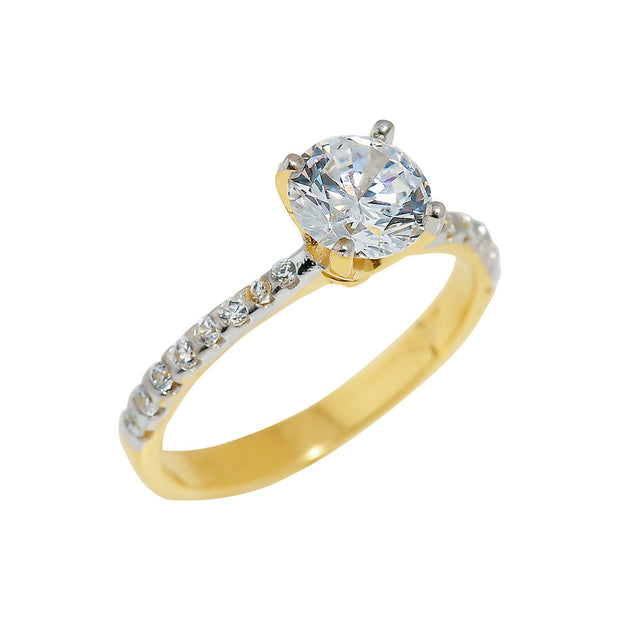 Solid Gold Ladies CZ Engagement Ring(Available in Yellow/Rose/White Gold)