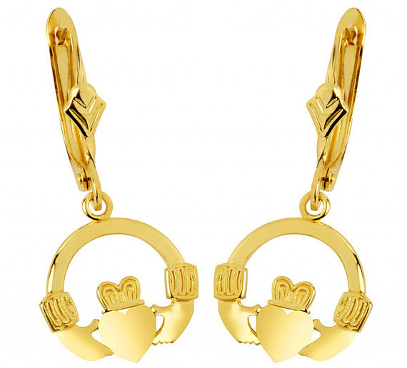Gold Claddagh Earring with Leverback(Available in Yellow And White Gold)