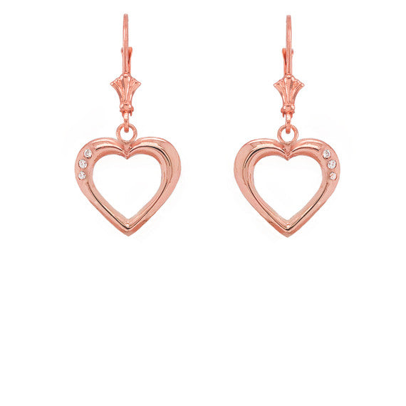 3-Stone Diamond Open Heart Leverback Earrings (Available in Yellow/Rose/White Gold)