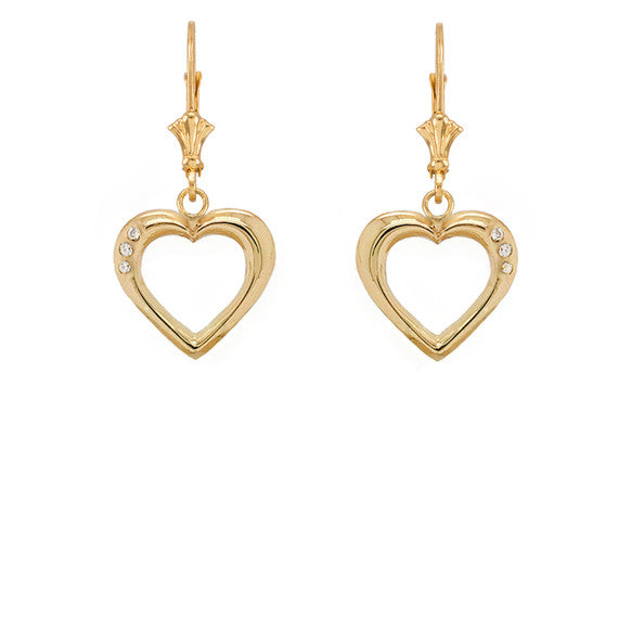 3-Stone Diamond Open Heart Leverback Earrings (Available in Yellow/Rose/White Gold)