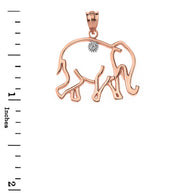 Elephant Outline Solitaire Pendant Necklace in Gold (Yellow/Rose/White)