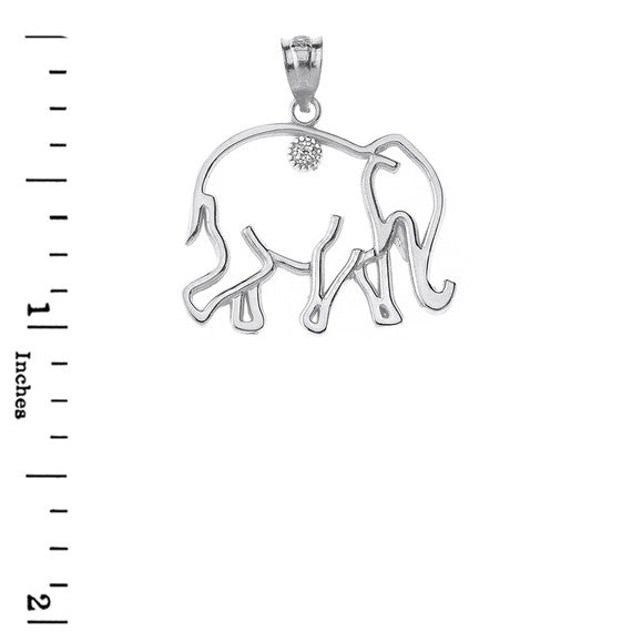 Elephant Outline Solitaire Pendant Necklace in Gold (Yellow/Rose/White)