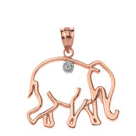 Elephant Outline Solitaire Pendant Necklace in Gold (Yellow/Rose/White)