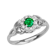 White Gold Diamond and Emerald Engagement/Promise Ring