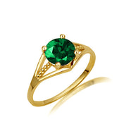 Gold Round Beaded Cubic Zirconia Birthstone Ring (Available in Yellow/Rose/White Gold)