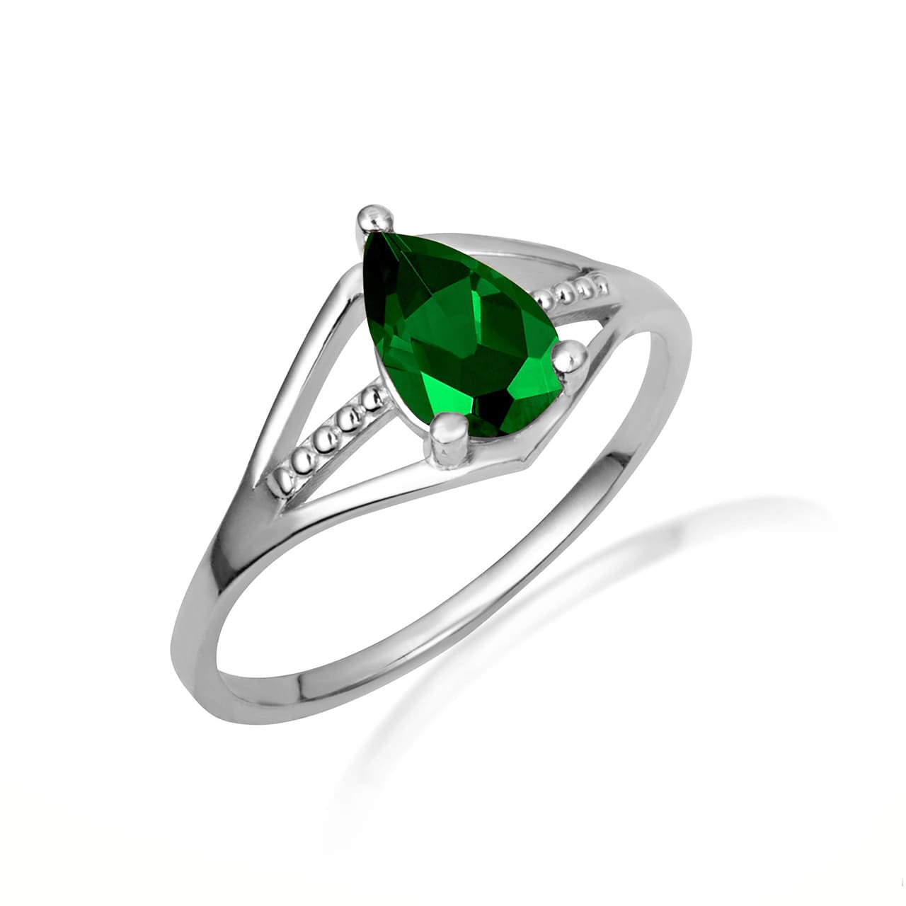 .925 Sterling Silver Round Beaded Cubic Zirconia Birthstone Ring