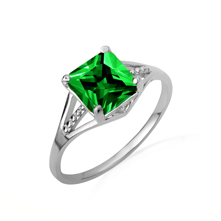 .925 Sterling Silver Square Cut Cubic Zirconia Birthstone Beaded Ring