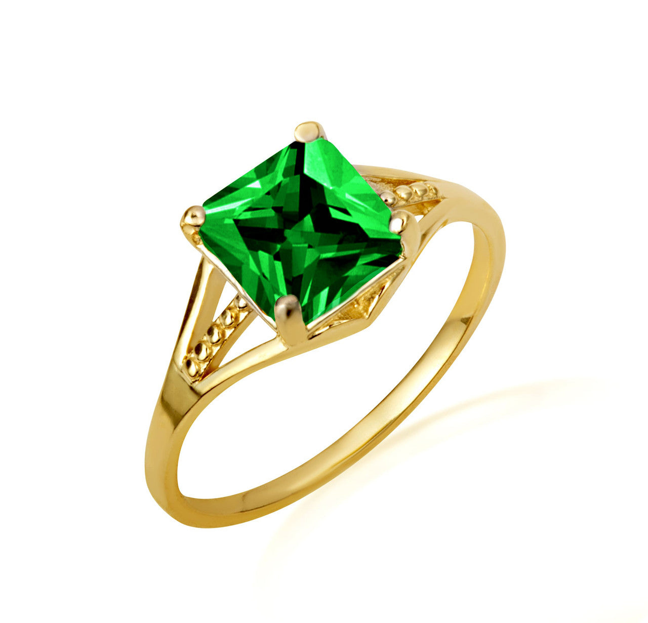Gold Square Cut Cubic Zirconia Birthstone Beaded Ring (Available in Yellow/Rose/White Gold)