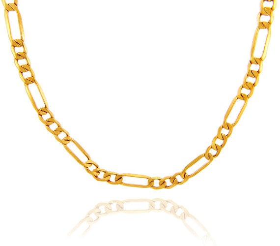 3mm Hollow 10K Gold Figaro Chain Link Necklace