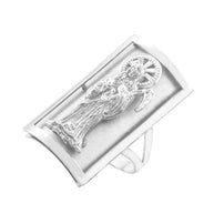 .925 Sterling Silver Santa Muerte Protection Shield Signet Ring (1.20