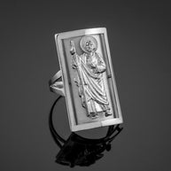 .925 Sterling Silver Saint Jude Protection Shield Signet Ring (1.20