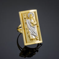 Two-Tone Gold Saint Jude Protection Shield Signet Ring (0.90