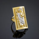 Two-Tone Gold Saint Jude Protection Shield Signet Ring (1.20