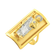 Two-Tone Gold Saint Jude Protection Shield Signet Ring (0.90