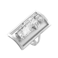 .925 Sterling Silver Saint Jude Protection Shield Signet Ring (0.90