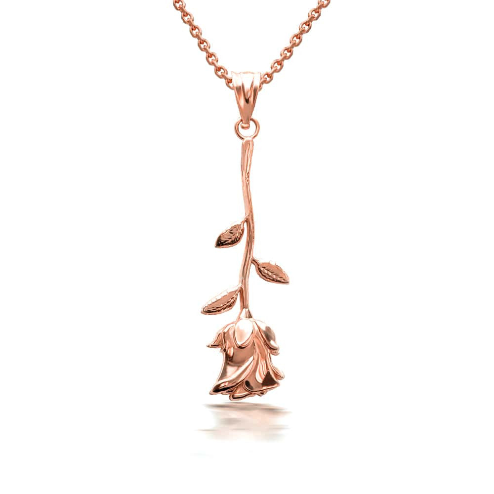 Gold Rose Flower Pendant Necklace (Available in Yellow/Rose/White Gold)