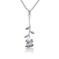 .925 Sterling Silver Rose Flower Pendant Necklace
