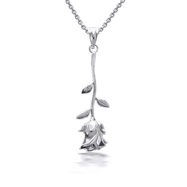 .925 Sterling Silver Rose Flower Pendant Necklace