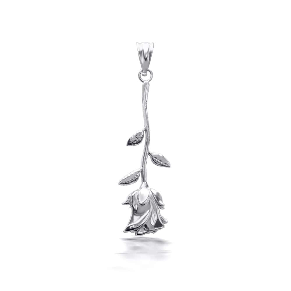 .925 Sterling Silver Rose Flower Pendant Necklace