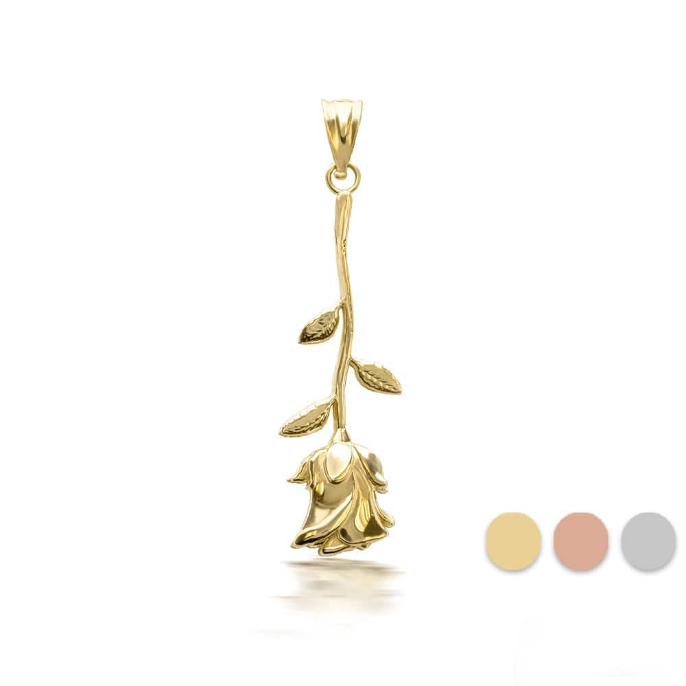 Gold Rose Flower Pendant Necklace (Available in Yellow/Rose/White Gold)