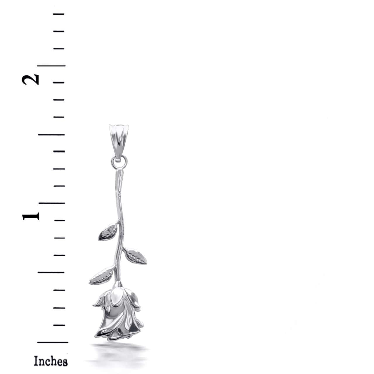 .925 Sterling Silver Diamond Cut Flower Rose Pendant Necklace