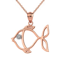 Tropical Reef Fish Outline Solitaire Pendant Necklace in Gold (Yellow/Rose/White)