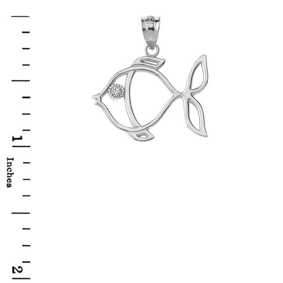Tropical Reef Fish Outline Solitaire Pendant Necklace in Gold (Yellow/Rose/White)