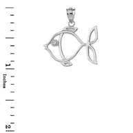 Tropical Reef Fish Outline Solitaire Pendant Necklace in Gold (Yellow/Rose/White)