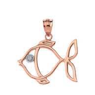 Tropical Reef Fish Outline Solitaire Pendant Necklace in Gold (Yellow/Rose/White)