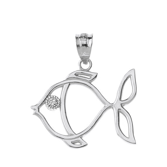 Tropical Reef Fish Outline Solitaire Pendant Necklace in Gold (Yellow/Rose/White)