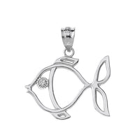 Tropical Reef Fish Outline Solitaire Pendant Necklace in Gold (Yellow/Rose/White)