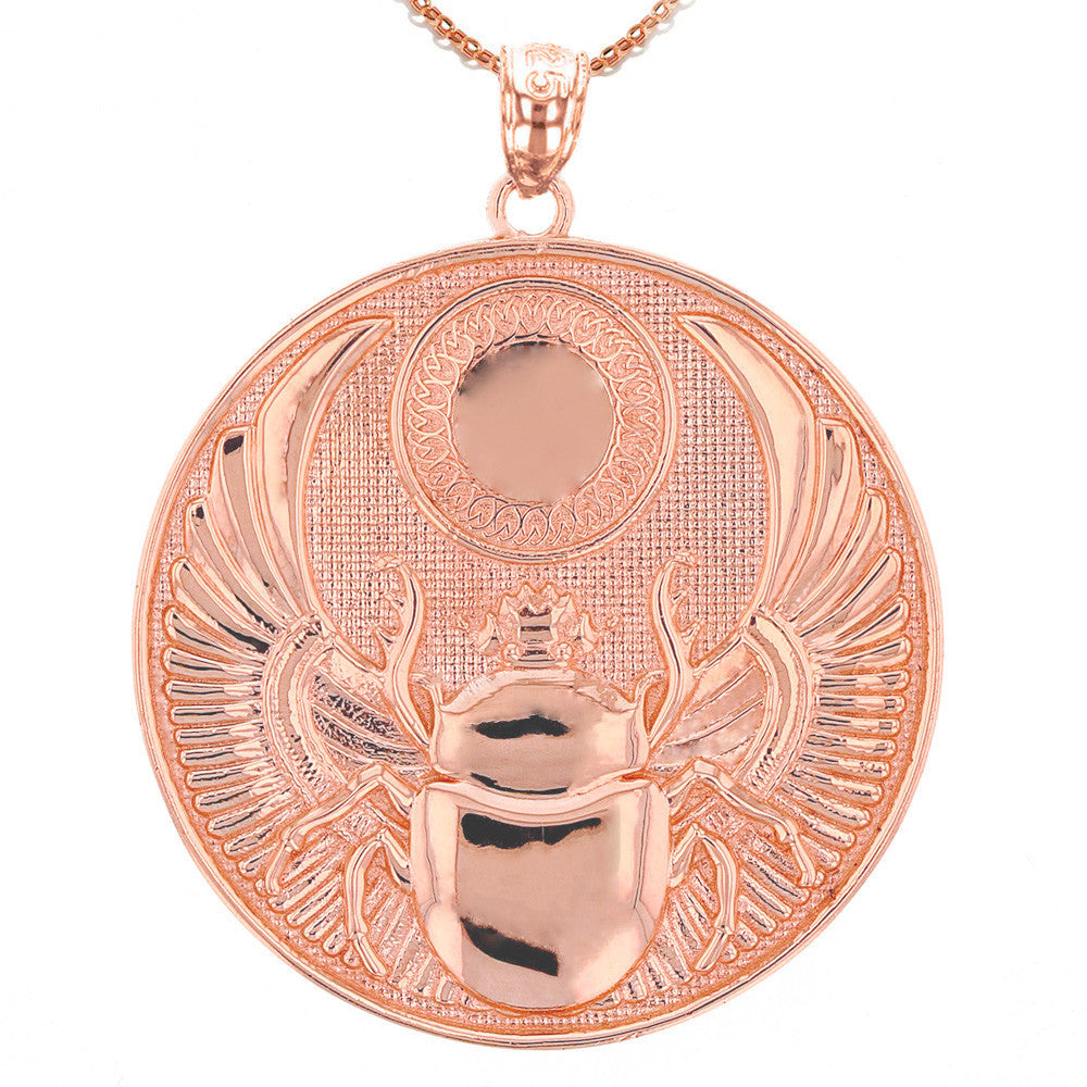 Gold Ancient Egyptian Scarab Beetle Pendant Necklace (Available In Yellow/Rose/White Gold)