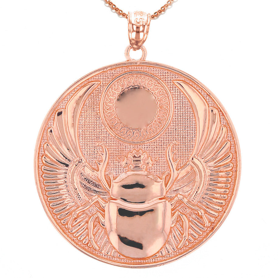 Gold Ancient Egyptian Scarab Beetle Pendant Necklace (Available In Yellow/Rose/White Gold)