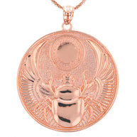 Gold Ancient Egyptian Scarab Beetle Pendant Necklace (Available In Yellow/Rose/White Gold)