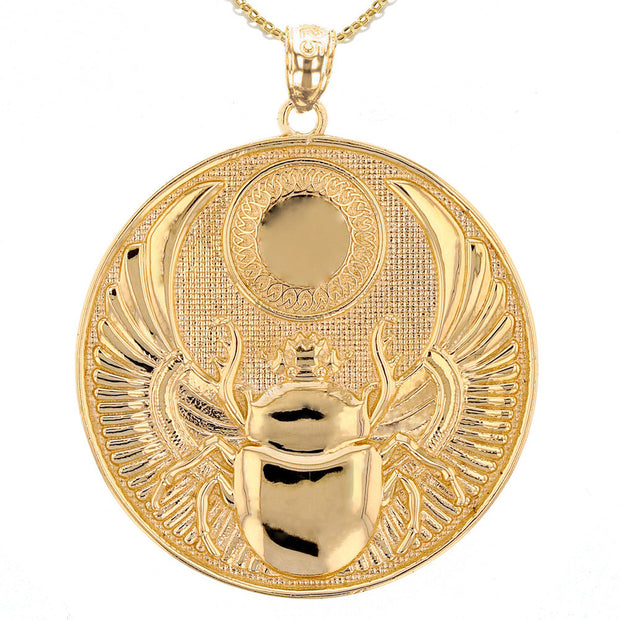 Gold Ancient Egyptian Scarab Beetle Pendant Necklace (Available In Yellow/Rose/White Gold)