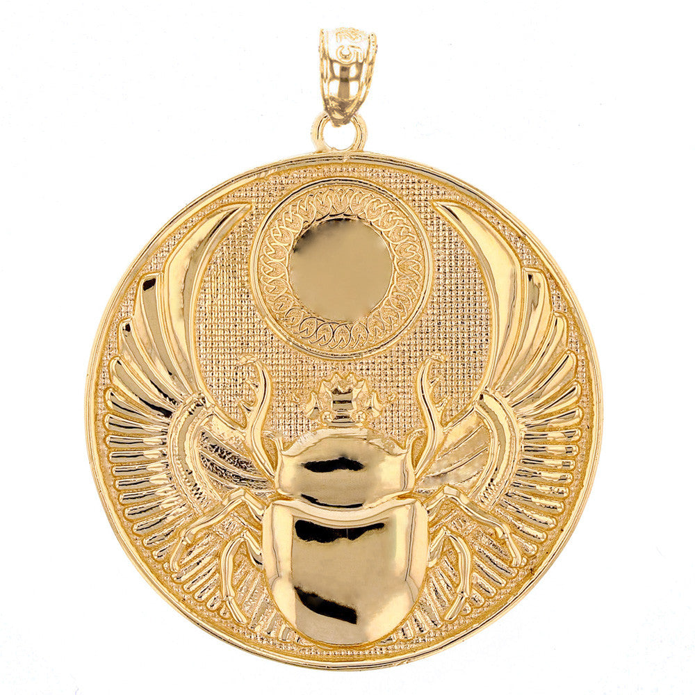 Gold Ancient Egyptian Scarab Beetle Pendant Necklace (Available In Yellow/Rose/White Gold)