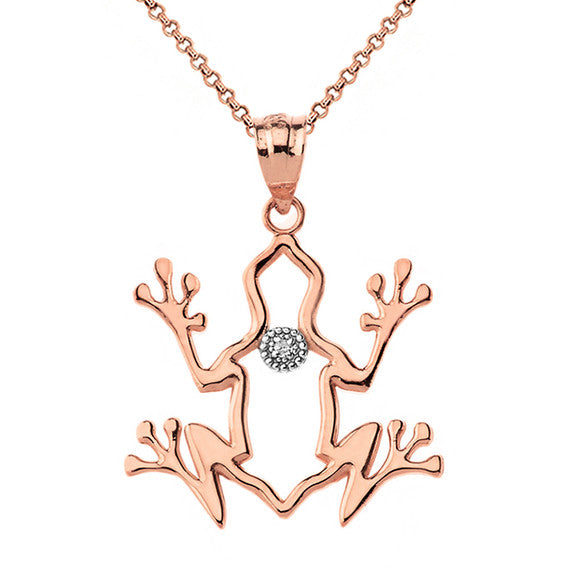 Frog Outline Solitaire Pendant Necklace in Gold (Yellow/Rose/White)