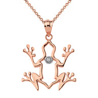 Frog Outline Solitaire Pendant Necklace in Gold (Yellow/Rose/White)