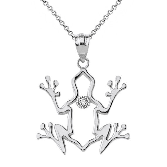 Frog Outline Solitaire Pendant Necklace in Gold (Yellow/Rose/White)