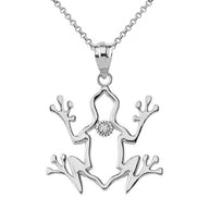 Frog Outline Solitaire Pendant Necklace in Gold (Yellow/Rose/White)