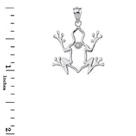 Frog Outline Solitaire Pendant Necklace in Gold (Yellow/Rose/White)