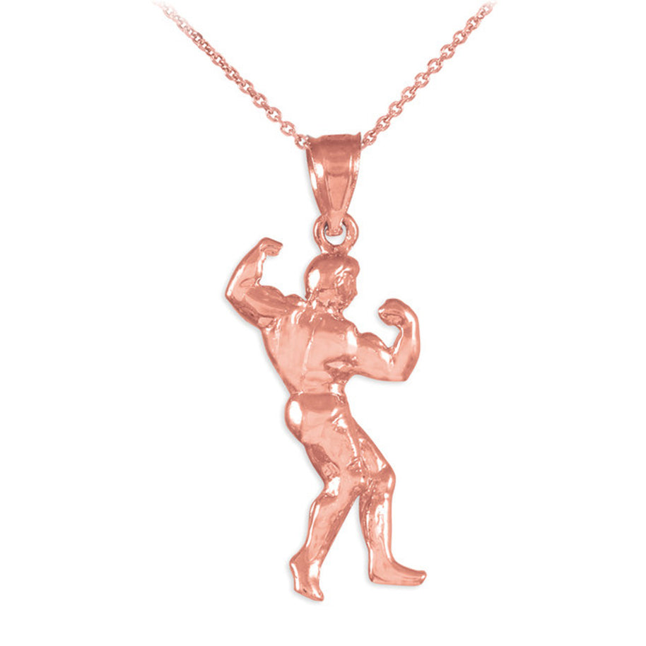 Full Bodybuilder Gold Sports Pendant Necklace (Available in Yellow/Rose/White Gold)